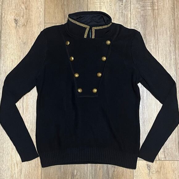 Lauren by Ralph Lauren Sweaters - VTG LRL Lauren Jeans Womens L P Military Goldcrest Button Sweater Black Nautical
